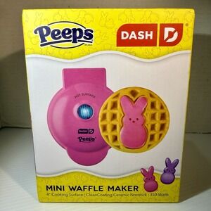 PEEPS X DASH BUNNY MINI WAFFLE MAKER - 4 inch, Nonstick, 350 Watts Brand New